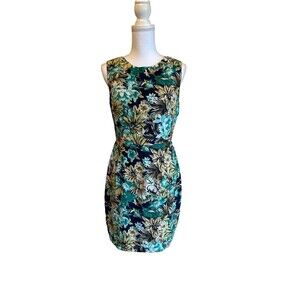 Poppy Lux Women's 6 Green Floral Sleeveless Dress Spring Above Knee Lined Sheath